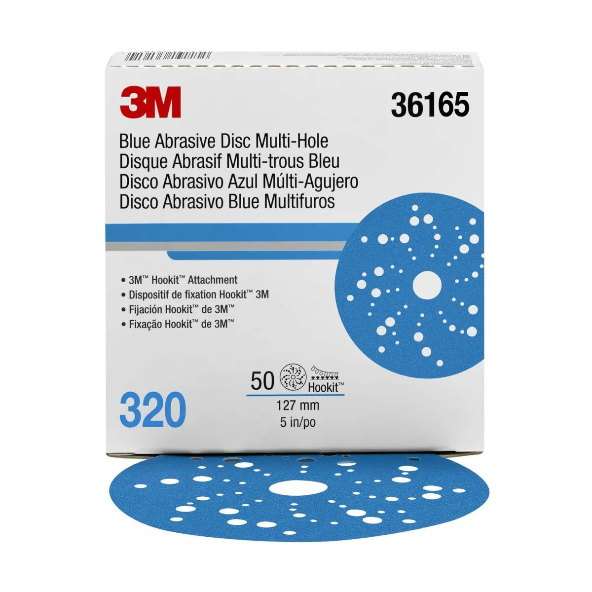 ABRASIVE DISC 5IN 320G BLUE MULTIHOLE BOX 50