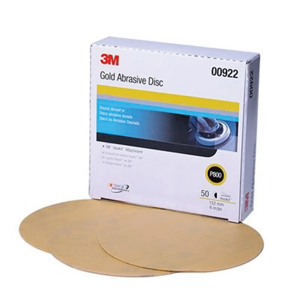 3M 00922 216U Series Abrasive Disc, 6 in Dia, P800 Grit, Hook and Loop, Gold