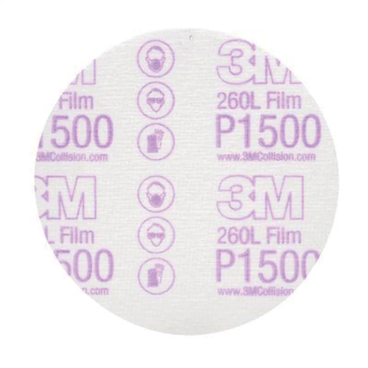 3M 00951 260L Series Abrasive Disc, 5 in Dia, P1500 Grit, Hook and Loop, White