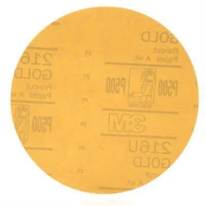 3M 00972 216U Series Abrasive Disc, 6 in Dia, P500 Grit, Hook and Loop, Gold