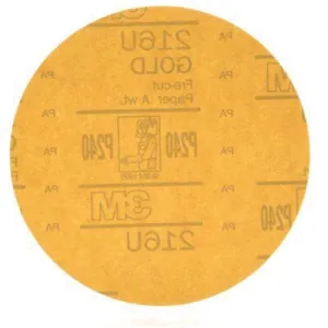 3M 00977 216U Series Abrasive Disc, 6 in Dia, P240 Grit, Hook and Loop, Gold