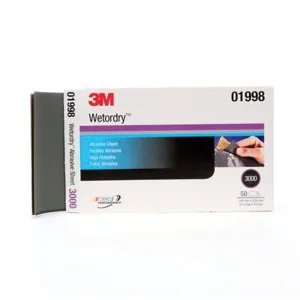 3M Imperial Wetordry 01998 401Q Series Abrasive Sheet, 5-1/2 in W x 9 in L, 3000 Grit, Fine Grade, Black