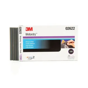3M Imperial Wetordry 02622 434Q Series Abrasive Sheet, 5-1/2 in W x 9 in L, 1200 Grit, Fine Grade, Black