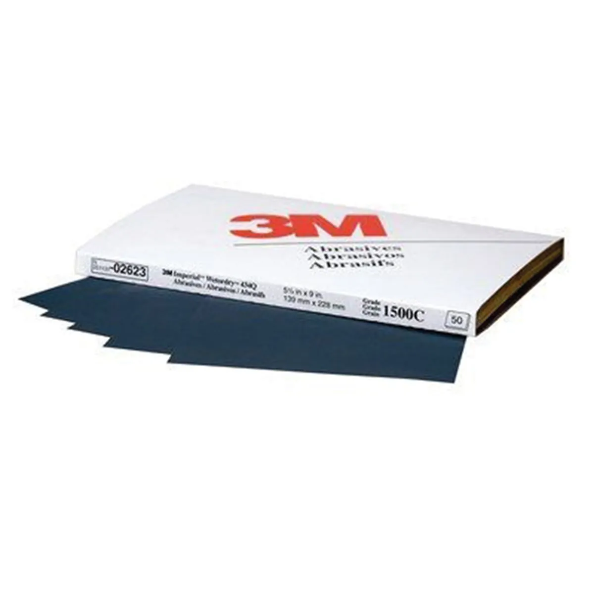 3M Imperial Wetordry 02623 434Q Series Abrasive Sheet, 5-1/2 in W x 9 in L, 1500 Grit, Fine Grade, Black