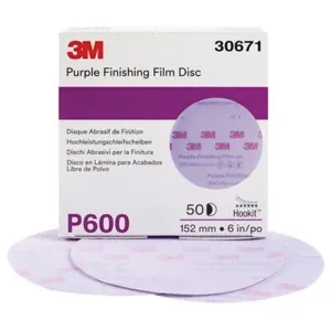 3M 30671 260L Series Abrasive Disc, 6 in Dia, P600 Grit, Hook and Loop, Purple