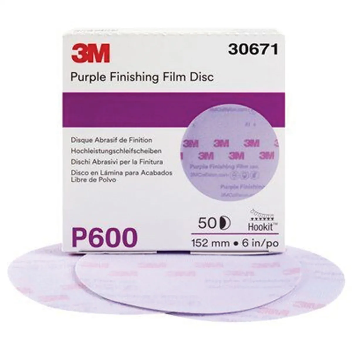 3M 30671 260L Series Abrasive Disc, 6 in Dia, P600 Grit, Hook and Loop, Purple