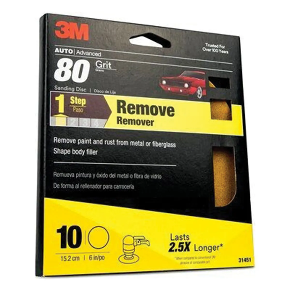 3M 31451 Abrasive Disc, 6 in Dia, 80 Grit, PSA