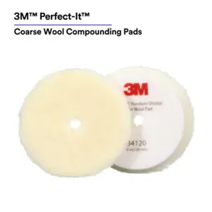 3M Perfect-It&trade; Random Orbital Coarse Wool Compounding Pad 34120, 5 Inch (130 mm), White, 2 Pads/Bag
