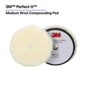 3M Perfect-It&trade; Random Orbital Medium Wool Compounding Pad 34121, 5 Inch (130 mm), White, 2 Pads/Bag