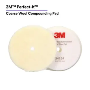 3M Perfect-It&trade; Random Orbital Coarse Wool Compounding Pad 34124, 6 Inch (150 mm), White, 2 Pads/Bag