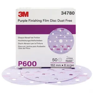 3M 34780 260L Series Dust Free Abrasive Disc, 6 in Dia, P600 Grit, Hook and Loop, Purple