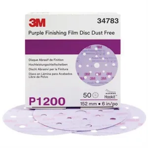 3M 34783 260L Series Dust Free Abrasive Disc, 6 in Dia, P1200 Grit, Hook and Loop, Purple