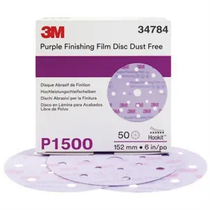 3M 34784 260L Series Dust Free Abrasive Disc, 6 in Dia, P1500 Grit, Hook and Loop, Purple
