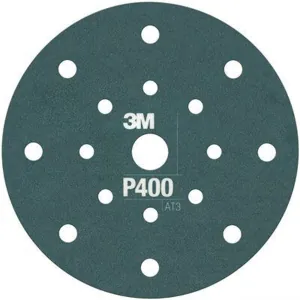 3M 34800 270J Series Flexible Dust Free Abrasive Disc, 6 in Dia, P400 Grit, Hook and Loop, Green