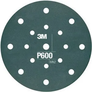 3M 34801 270J Series Flexible Dust Free Abrasive Disc, 6 in Dia, P600 Grit, Hook and Loop, Green