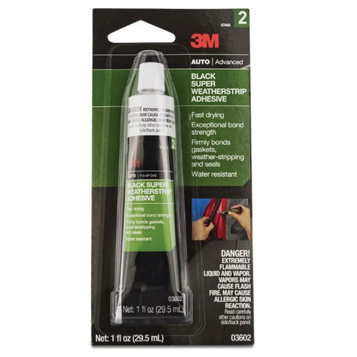 3M 03602 Super Weatherstrip Adhesive, 1 oz Tube, Paste, Heavy Black, 24 hr Curing