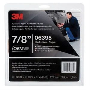 3M 06395 Acrylic Plus Series Automotive Attachment Tape, 10 yd x 7/8 in, 1.52 mm THK, Black