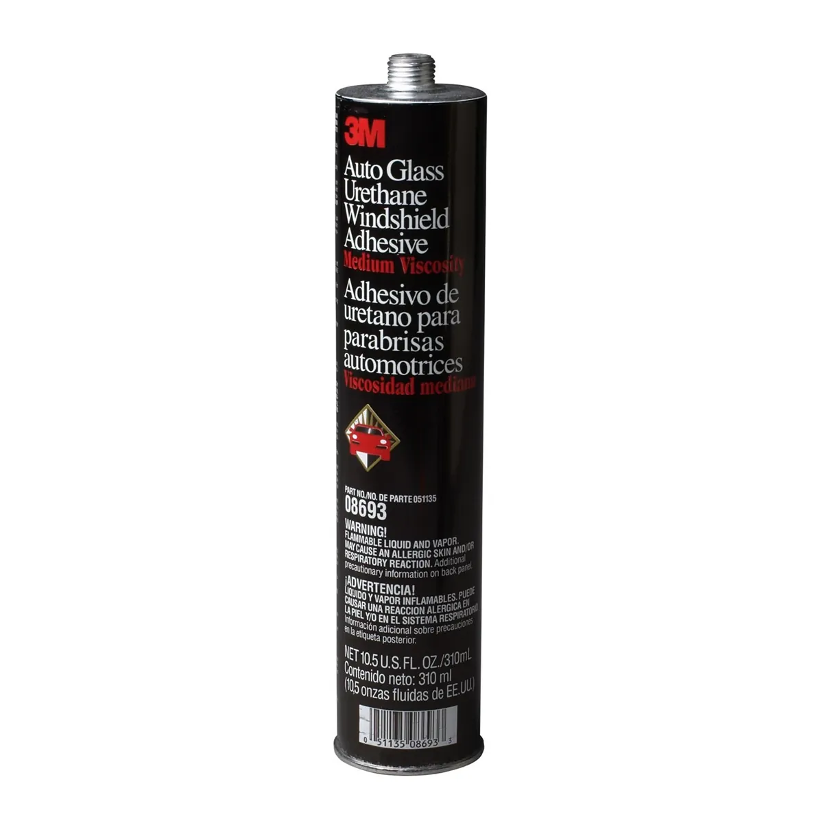 3M 08693 Auto Glass Urethane Windshield Adhesive, 10.5 fl-oz Cartridge, Paste, Black, 1.2, 24 hr Curing