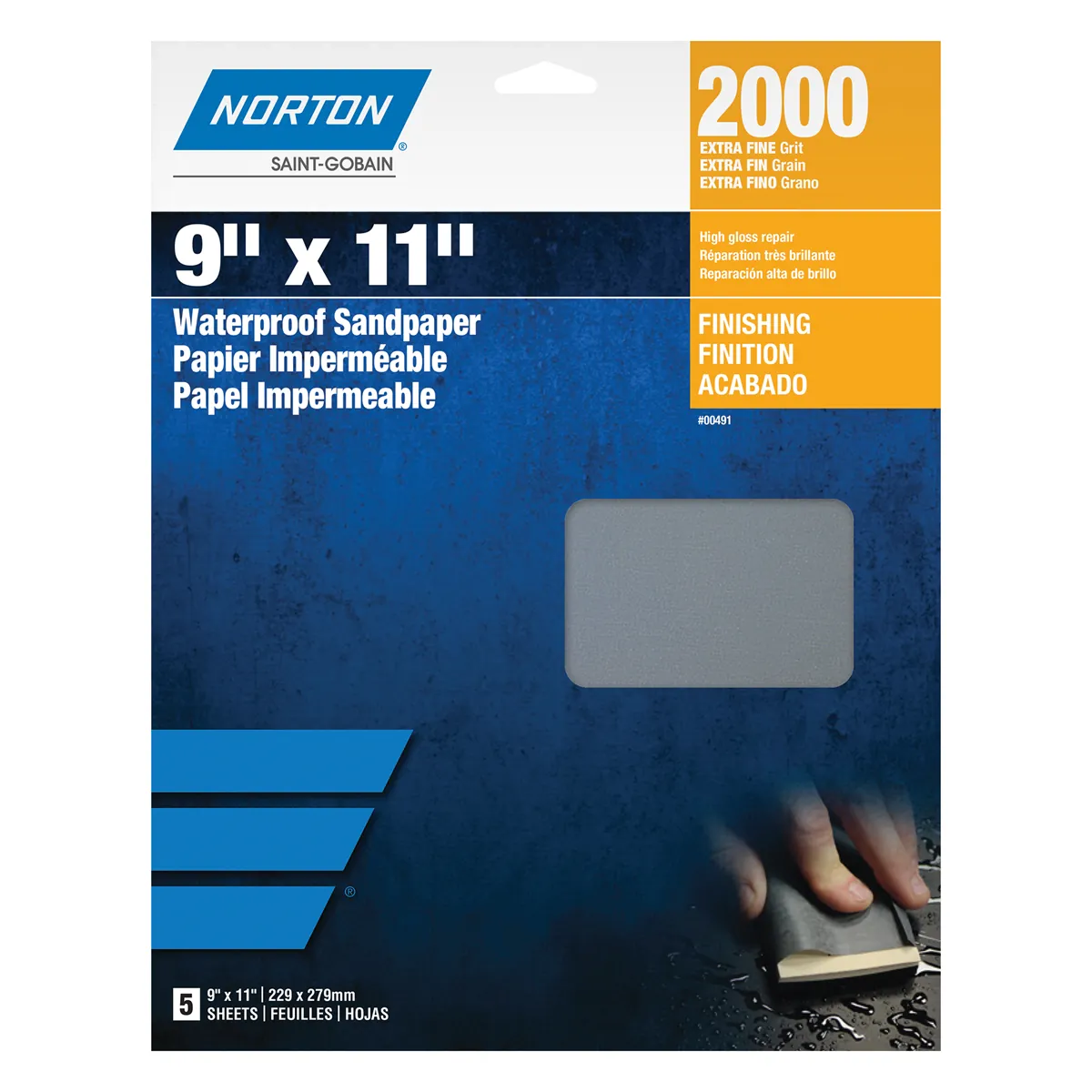 Norton Black Ice 00491 T401 Series Sanding Sheet, 9 in W x 11 in L, 2000 Grit, Ultra Fine Grade