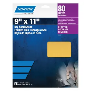 Norton Gold Reserve 00633 H290 Series Sanding Sheet, 9 in W x 11 in L, P80 Grit, Coarse Grade