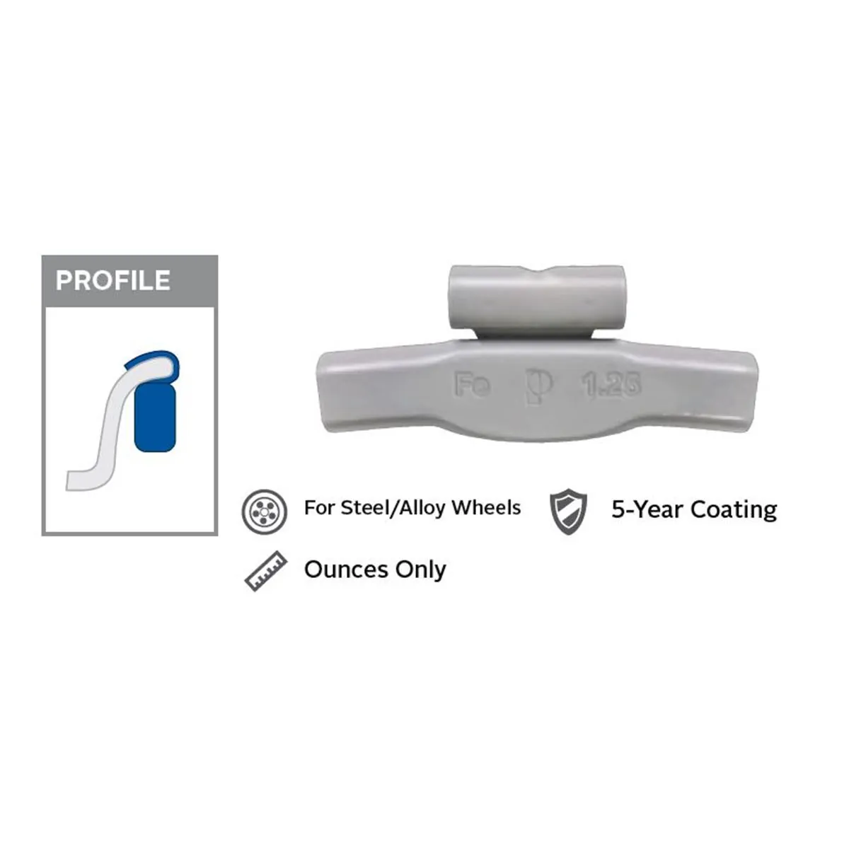 Wegmann Automotive 1 oz Steel Coated Clip-on TFE Gray Series Wheel Weight (Box of 25)