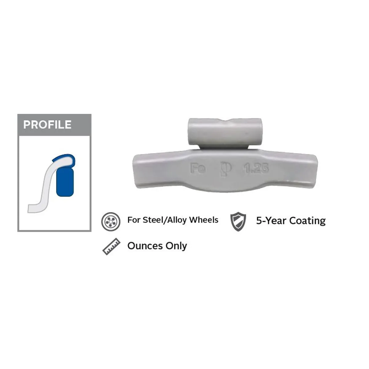 Wegmann Automotive 1 oz Zinc Coated Clip-on TZ Gray Series Wheel Weight (Box of 25)