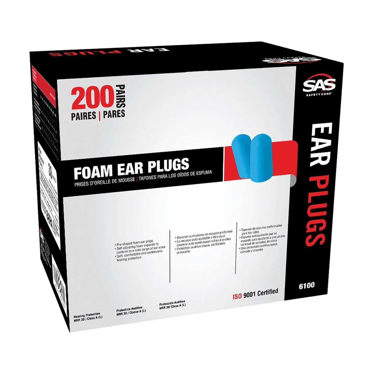 SAS Safety Foam Ear Plugs Disp.enser Box (200 pr)