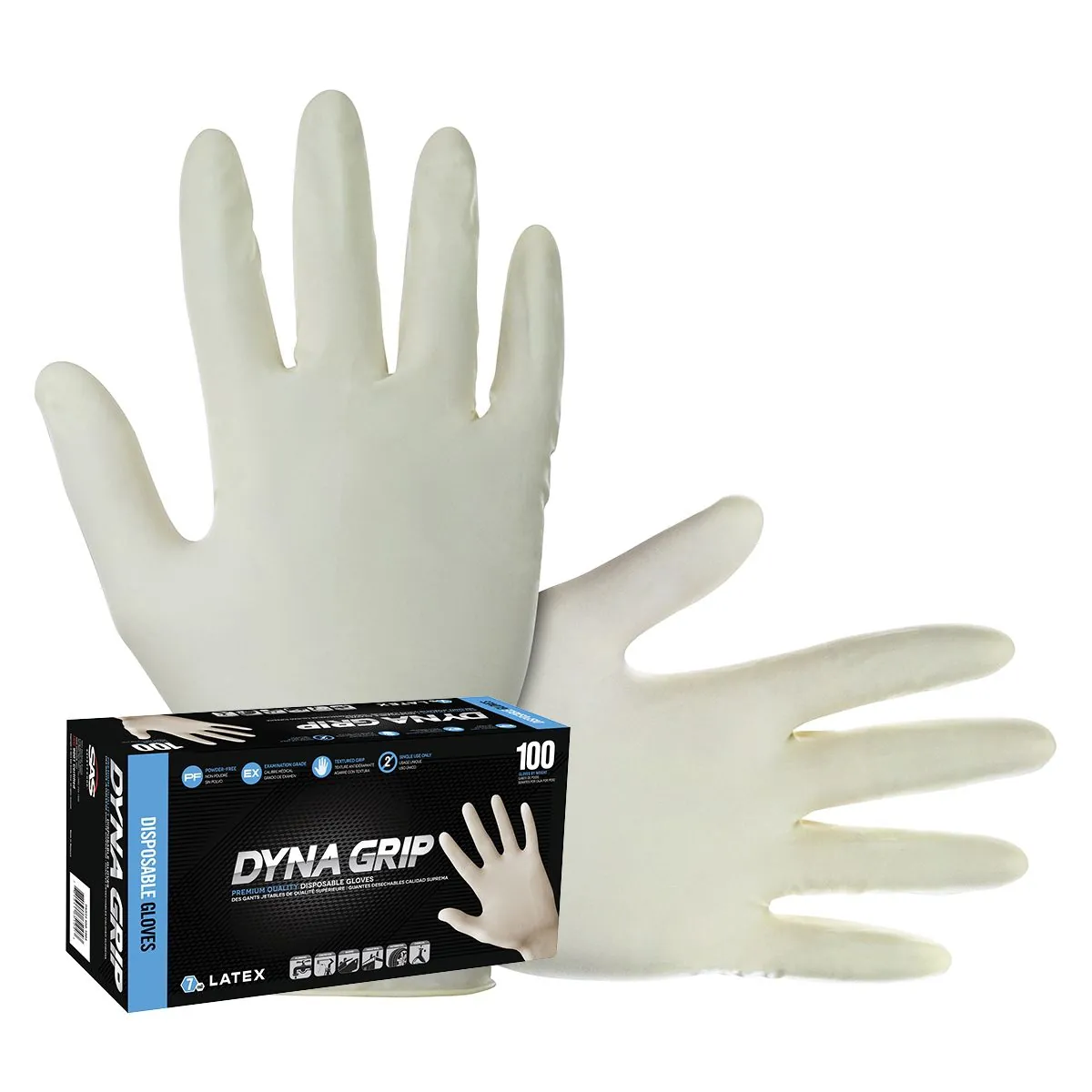 SAS Safety 100-pk of Dyna Grip PF Latex Disp. Gloves, M