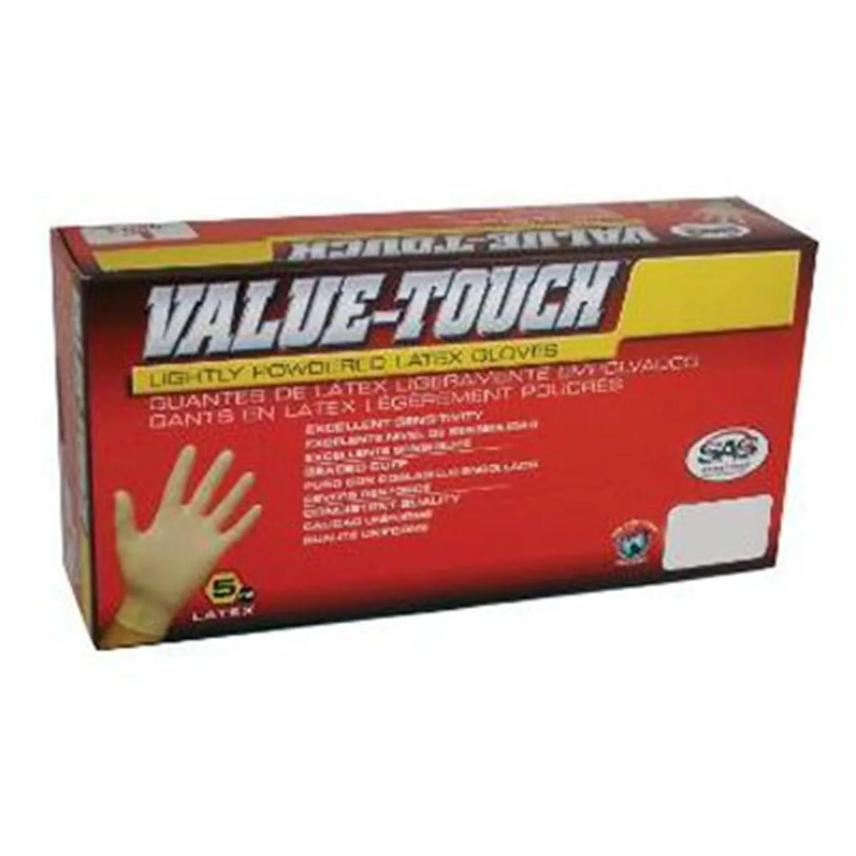 SAS Safety Box of 100 Value-Touch Powdered Latex Disp. Gloves, L
