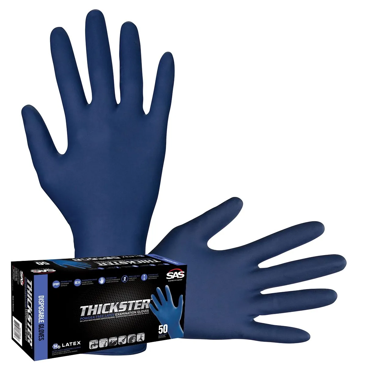SAS Safety 50-pk of Thickster PF Latex Disp. Gloves, M
