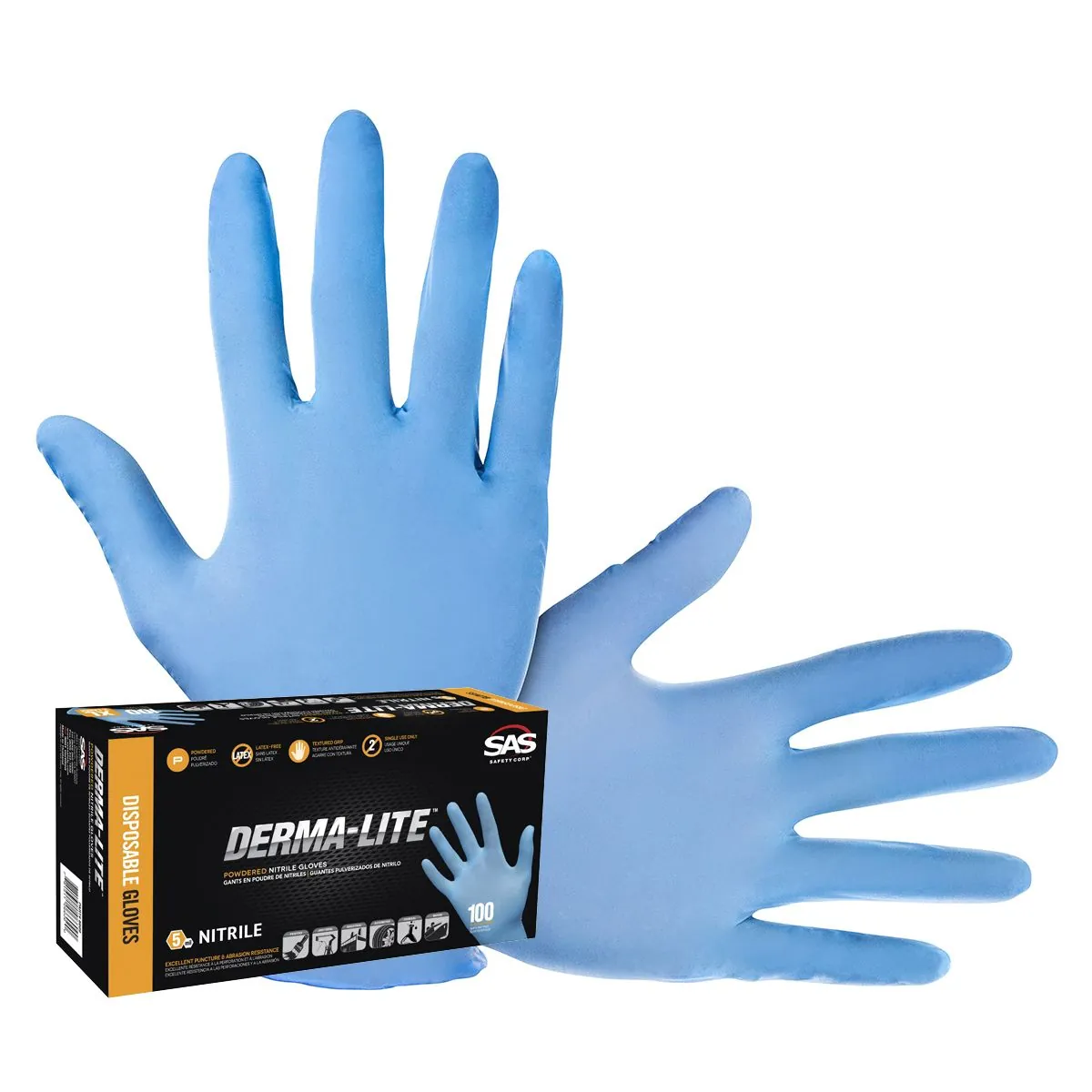SAS Safety Box of 100 Derma-Lite Powdered Disp. Nitrile Gloves, XXL
