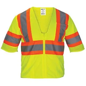 Class-3 Mesh Yellow Safety Vest w/ Front Zipper, XXXXL