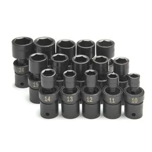 S K Hand Tools SOCKET SET IMPACT FLEX 1/2IN. DR 15PC MET STD 6 PT