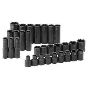 S K Hand Tools SOC SET IMP 1/2 DR METRIC 30PC DEEP/STD