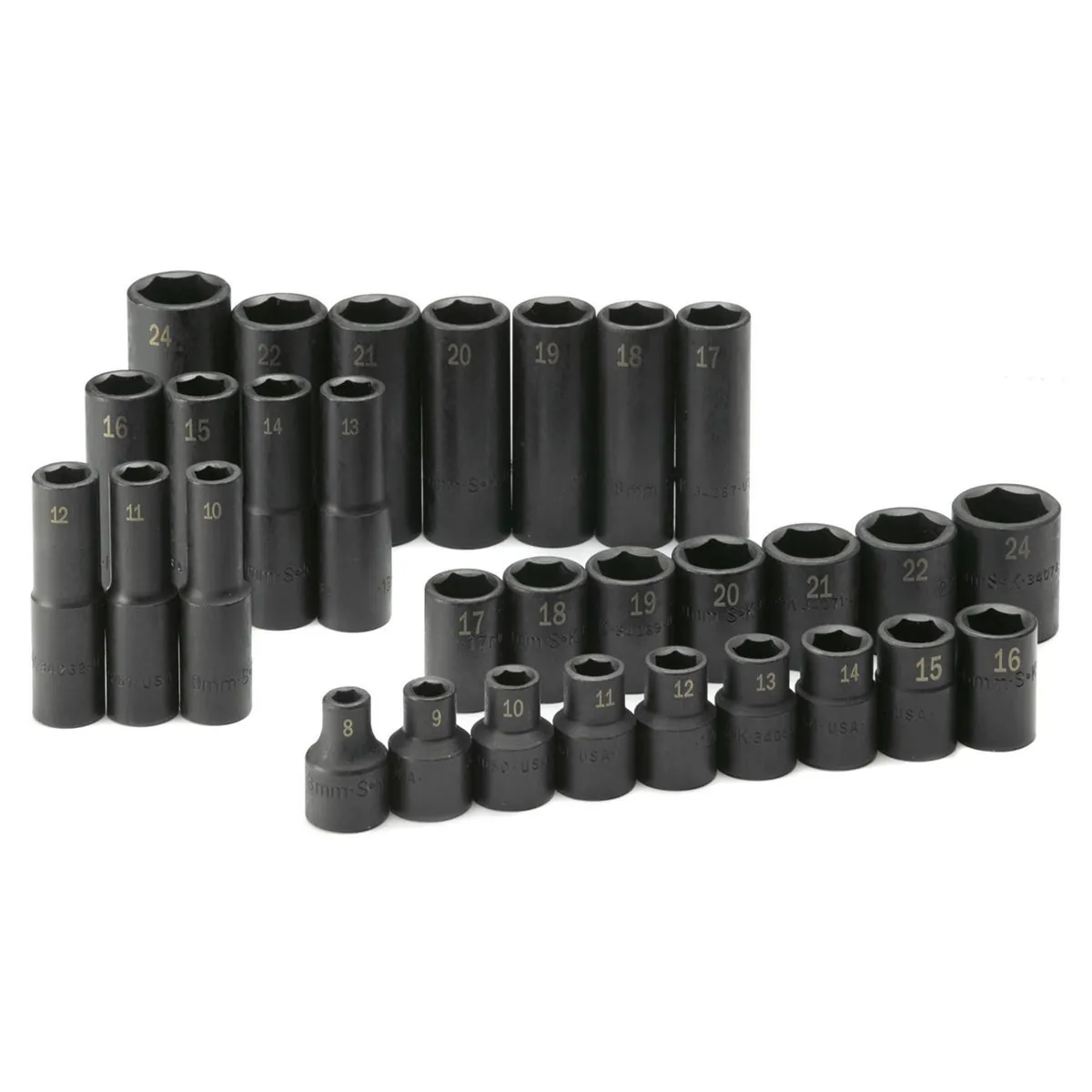 S K Hand Tools SOC SET IMP 1/2 DR METRIC 30PC DEEP/STD