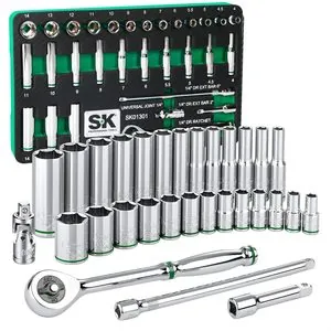 S K Hand Tools 1/4" Drive, 30 Piece, 6 Point, Shallow & Deep, Metric Chrome Socket Set with 216P Ratchet, Packaged in EVA Foam Tray