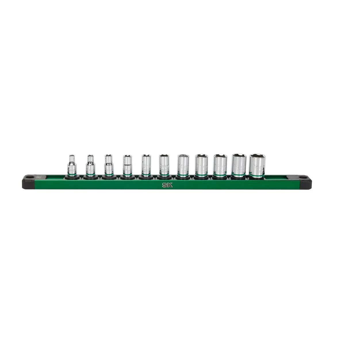 S K Hand Tools 1/4" Drive, 11 Piece, 6 Point, Shallow, Metric Chrome Socket Set. Packaged on a Rail