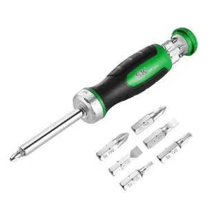 S K Hand Tools 7-in-1, 216-Position Reversible Ratcheting Screwdriver Set