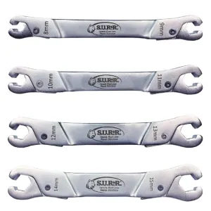 S.U.R.&R. RLW400 Ratcheting Line Wrench Set of 4 with 4-Slot Pouch- SAE/Metric