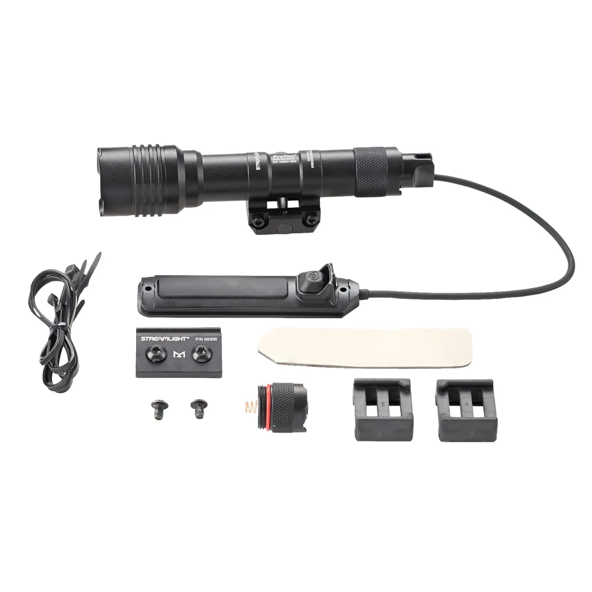 Streamlight ProTac Rail Mount 2 Long Gun Light - Includes remote switch, tail switch, remote retaining clips, M-LOK mount, mounting hardware, and 2 CR123A lithium batteries - Black