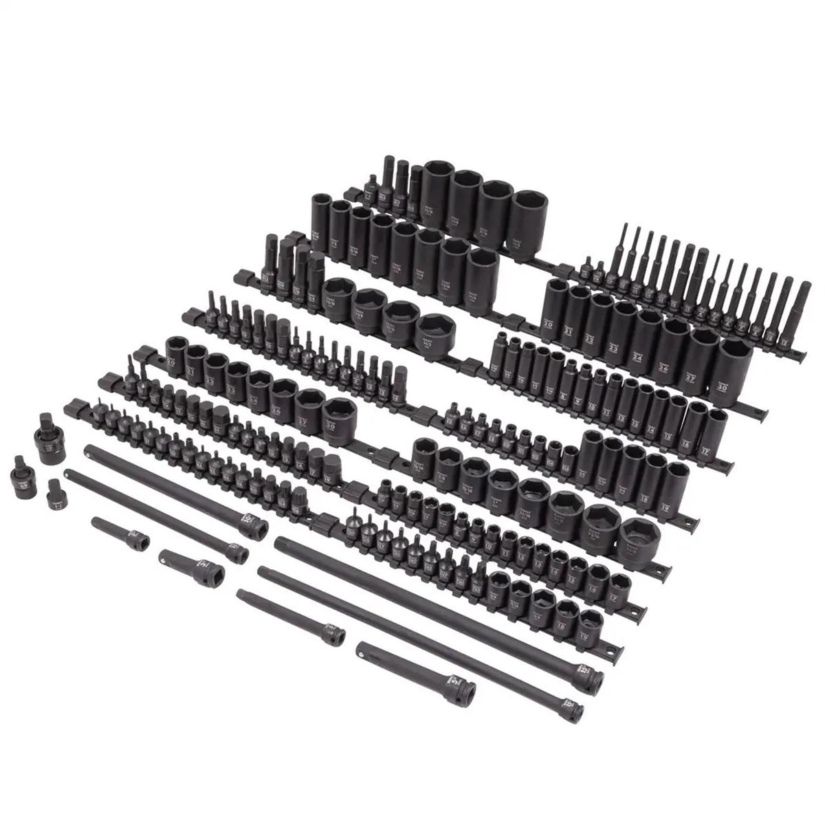 SUNEX 3/8" & 1/2" Drive SAE & Metric 6 Point Standard & Deep With Star, E-Star, Tamperproof Star, Triple Square, & Hex Bit 181-Piece Master Impact Socket & Bit Socket Set