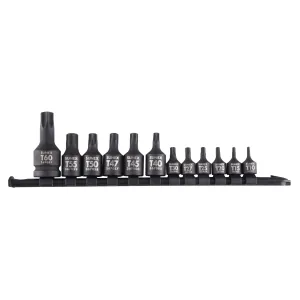 SUNEX 12-Piece Star Impact Socket Set on Rail - 1/4 Inch, 3/8 Inch, and 1/2 Inch Drive