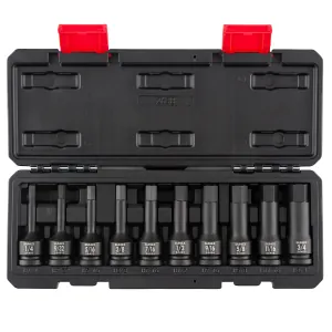 SUNEX 1/2 Inch Drive SAE 4 Inch Long Hex Impact Bit Socket Set - 10 PIece