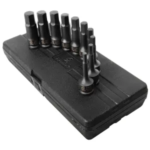 SUNEX 1/2 Inch Drive Metric 4 Inch Long Hex Impact Bit Socket Set - 10 Piece