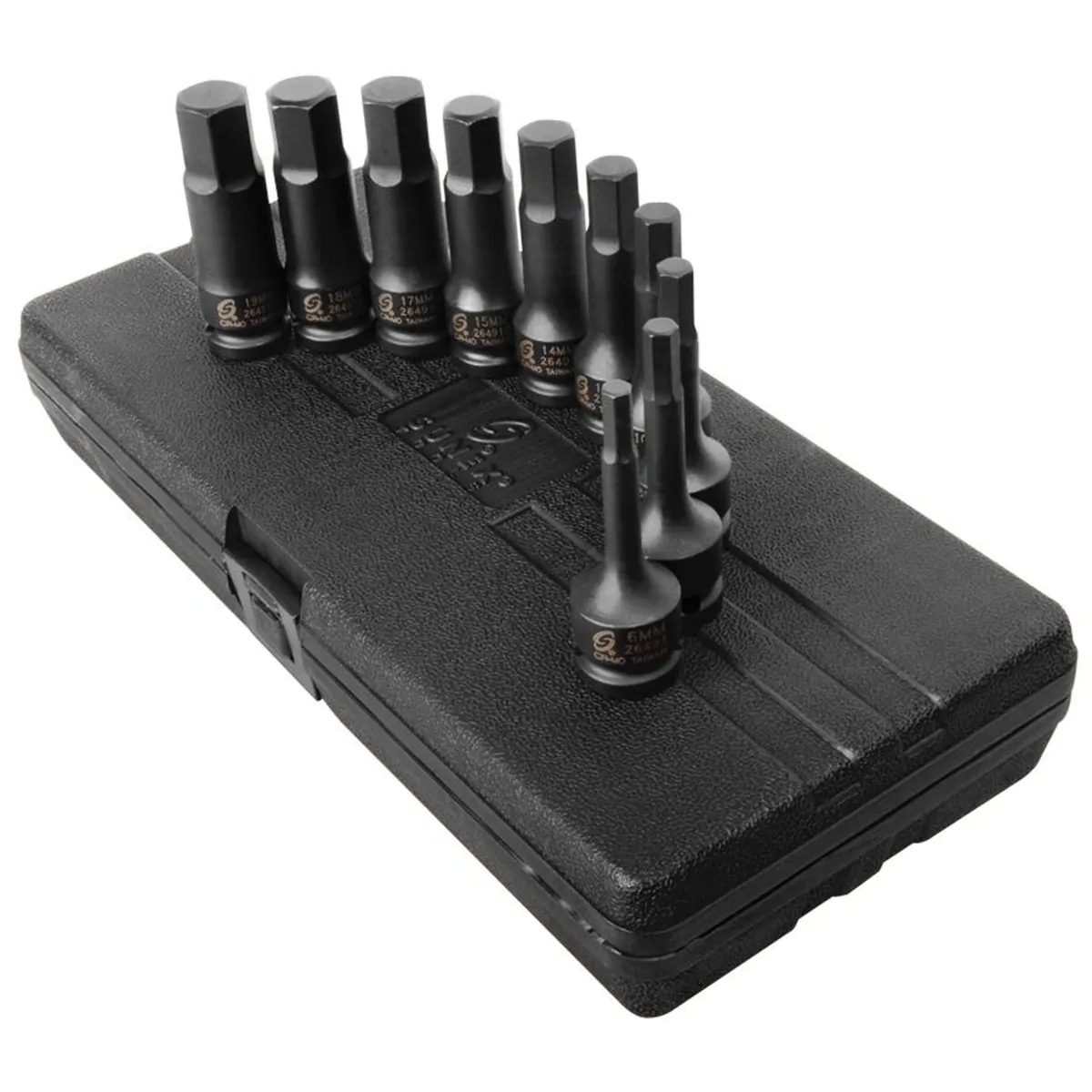 SUNEX 1/2 Inch Drive Metric 4 Inch Long Hex Impact Bit Socket Set - 10 Piece