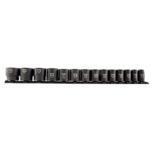 SUNEX 1/2" Dr. SAE 12 Point Impact Socket Set on rail