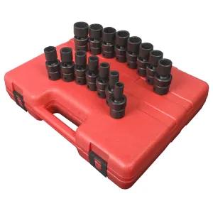 SUNEX 15 PC 1/2" DR 12 PT METRIC UNIV IMPACT SOCKET