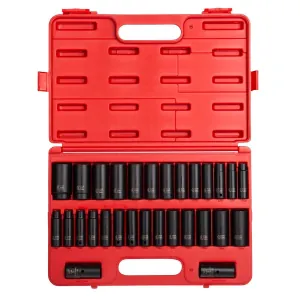 SUNEX 1/2" Drive 29 Piece SAE and Metric Deep Impact Soc