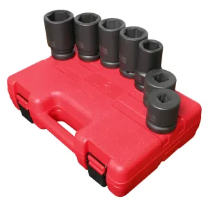 SUNEX SOCKET SET IMPACT 1" DRIVE 7 PC DEEP METRIC