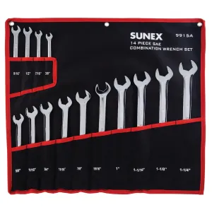 SUNEX 14 Pc. SAE Full Polish V-Groove Combi Wrench Set